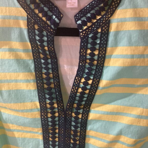 STS Sail To Sable Striped Mint Green & Yellow Shift Dress Size Large - Picture 2 of 8